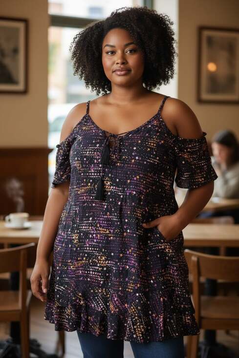 Torrid Dresses & Skirts - Torrid Star Print Cold Shoulder Lace Up Dress Size 2 (2X)